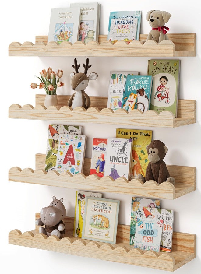 Shario Nursery Book Shelves, 4-Pack Wood Floating Shelves for Wall Kids, Scalloped Shelves, Wall Book Shelves for Bedroom Kids, Toddler Room, Baby Room, Nursery Decor(Wood, 16.5 Inches) - Image 1